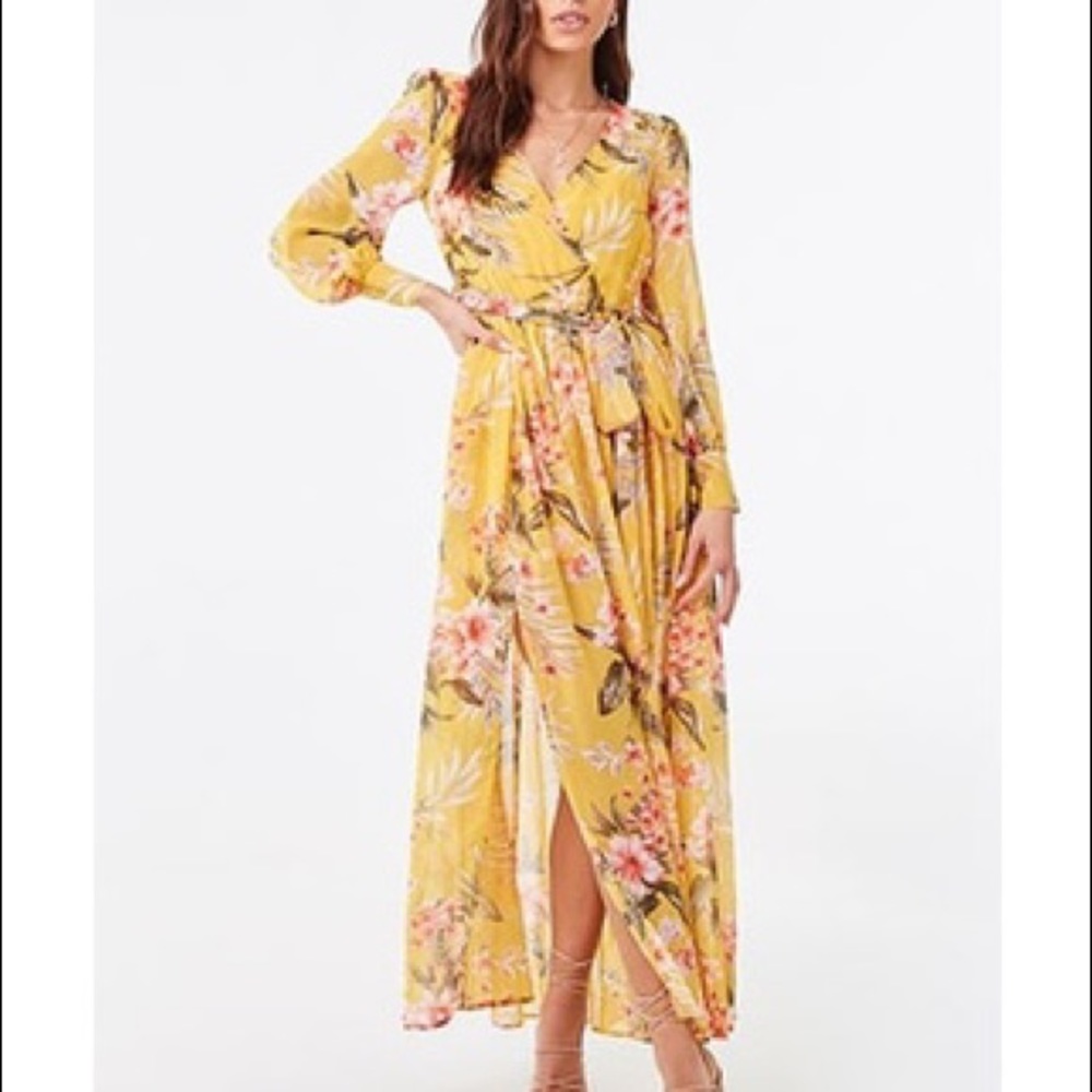 Miss Avenue Yellow Chiffon Floral Maxi Dress